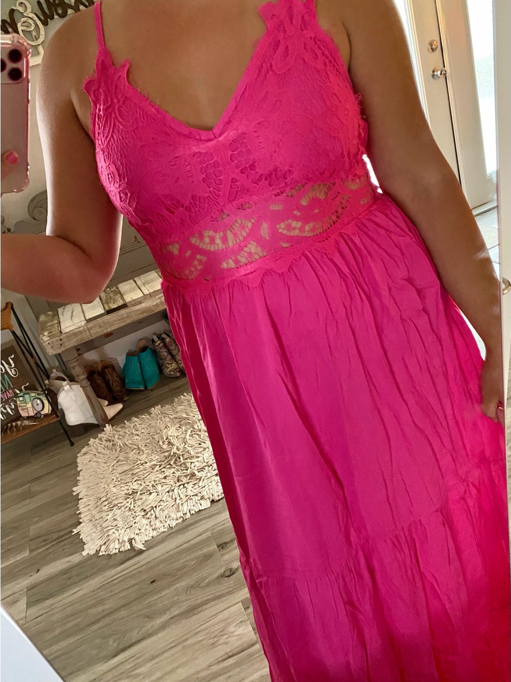Hot Pink Lace Maxi Dress